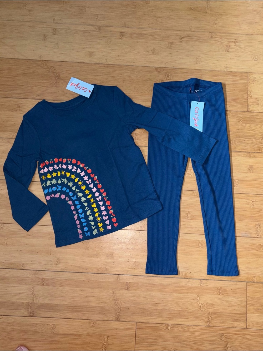 NWT Girl’s Size 4T Navy Rainbow Outfit - Long Sleeve Top & Leggings Pants Set